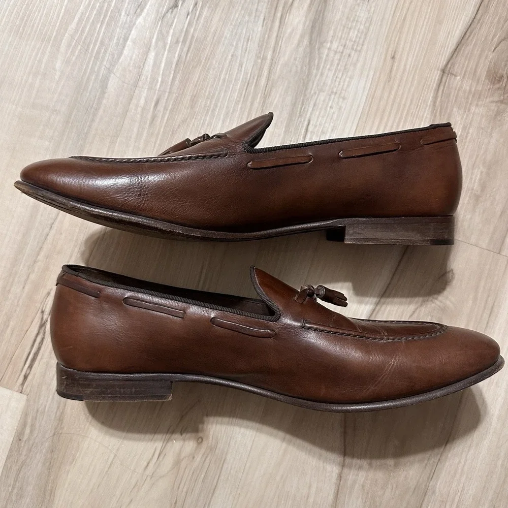 M Gemi Fiocco Tassel Loafers US Size 11 Made In Italy 44 Brown Leather Fast Ship